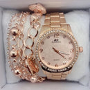 Relógio Feminino A Prova D'água de Quartzo em Aço Inoxidável Casual Dourado Rose com Pulseira Caixa