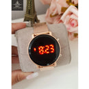 Relógio Feminino Digital Led Redondo Dourado e Rose breto prata Moda Blogueira