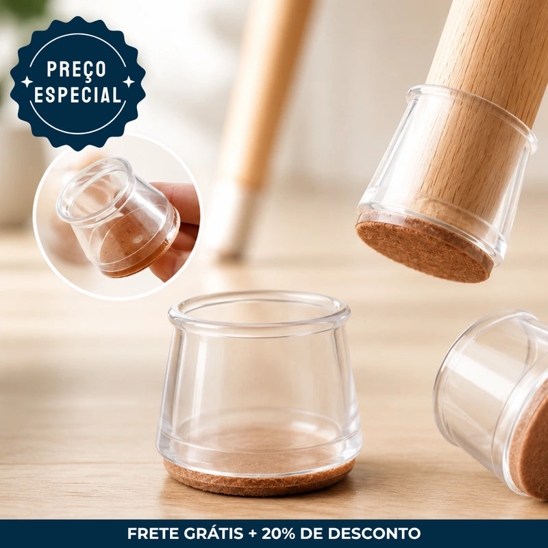 Kit 4 a 24 Capas Protetoras De Silicone Para Pés De Cadeira E De Mesa 20 A 35 Mm Com Feltro Adesivo