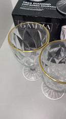 Kit 6 Taças Diamond 340ml com Borda Dourada | Vidro Premium para Água, Suco e Drinks