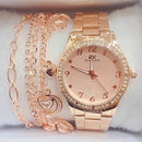 Relógio Feminino A Prova D'água de Quartzo em Aço Inoxidável Casual Dourado Rose com Pulseira Caixa