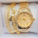 Relógio Feminino A Prova D'água de Quartzo em Aço Inoxidável Casual Dourado Rose com Pulseira Caixa