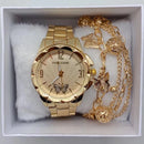 Relógio Feminino A Prova D'água de Quartzo em Aço Inoxidável Casual Dourado Rose com Pulseira Caixa