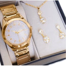 Tendencia Relógio Feminino + Corrente Folheadas e Brincos Luxo