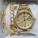 Relógio Feminino A Prova D'água de Quartzo em Aço Inoxidável Casual Dourado Rose com Pulseira Caixa