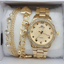 Relógio Feminino A Prova D'água de Quartzo em Aço Inoxidável Casual Dourado Rose com Pulseira Caixa