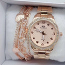 Relógio Feminino A Prova D'água de Quartzo em Aço Inoxidável Casual Dourado Rose com Pulseira Caixa