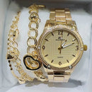 Relógio Feminino A Prova D'água de Quartzo em Aço Inoxidável Casual Dourado Rose com Pulseira Caixa