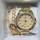 Relógio Feminino A Prova D'água de Quartzo em Aço Inoxidável Casual Dourado Rose com Pulseira Caixa