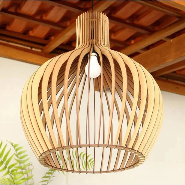 Pendente Luminaria De Teto Grande Estilo Rustico Retro Vintage De Madeira - 1gmc