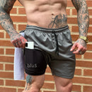 Kit 2 Shorts Academia 2 Em 1 Forrado Com Bolso Extra Bermuda Masculina