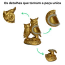 Estatua Coruja Com Filhote Decoração Sala Biblioteca Escritório Cor Dourada