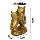 Estatua Coruja Com Filhote Decoração Sala Biblioteca Escritório Cor Dourada