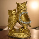 Estatua Coruja Com Filhote Decoração Sala Biblioteca Escritório Cor Dourada