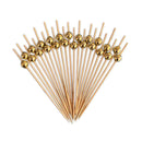 Kit 100 Palitos de Bambu Para Petisco Decorado Bolinha dourada 12cm