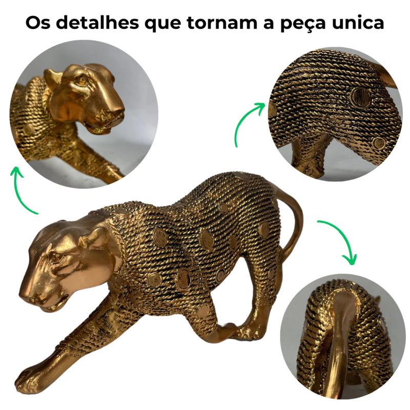 Pantera Estilizada Indiana em Gesso com Manto Decoração em Cores Variadas