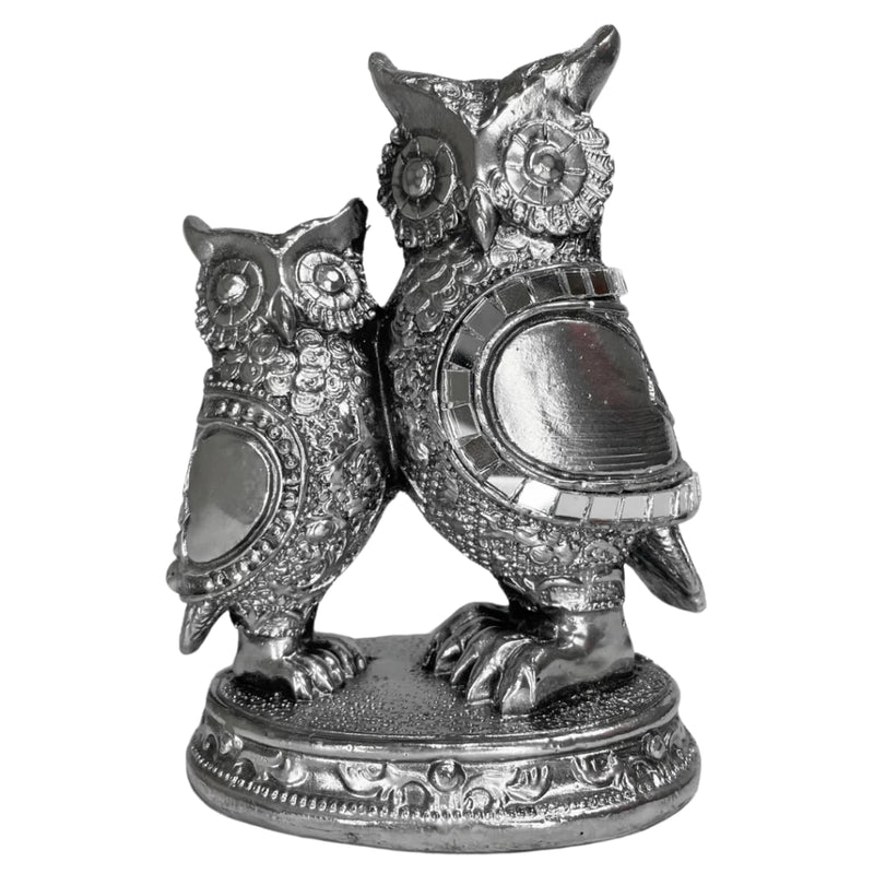Estatua Coruja Com Filhote Decoração Sala Biblioteca Escritório Cor Dourada