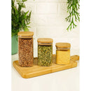Kit 3 potes de vidro herméticos com tampa de bambu quadrado pequeno 200 ml 250ml 300 ml