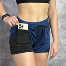 Kit 2 Shorts 2 em 1 Feminino Duplo Com Bolso Interno Para Celular Treino Corrida