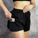 Kit 2 Shorts 2 em 1 Feminino Duplo Com Bolso Interno Para Celular Treino Corrida