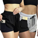 Kit 2 Shorts 2 em 1 Feminino Duplo Com Bolso Interno Para Celular Treino Corrida