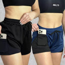 Kit 2 Shorts 2 em 1 Feminino Duplo Com Bolso Interno Para Celular Treino Corrida