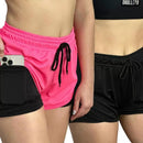 Kit 2 Shorts 2 em 1 Feminino Duplo Com Bolso Interno Para Celular Treino Corrida