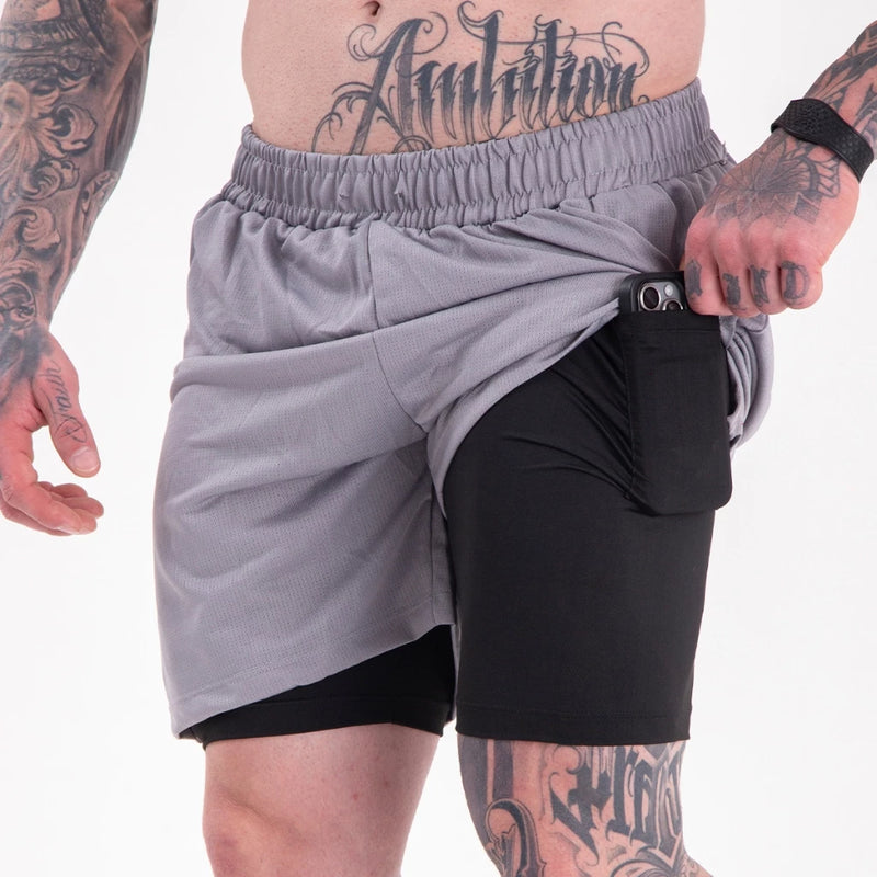 Shorts Academia 2 Em 1 Forrado Com Bolso Extra Bermuda Masculina Carnaval