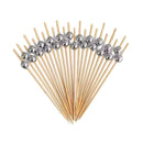 Kit 100 Palitos de Bambu Para Petisco Decorado Bolinha dourada 12cm