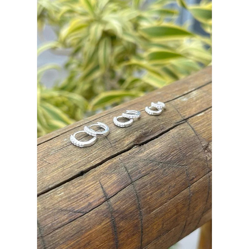 Brinco Trio Argola BANHADA A PRATA 925 com Zircônia Cravejada Kit 3 pares / Trio de ARGOLINHAS FOLHEADAS Á PRATA 925 TOP