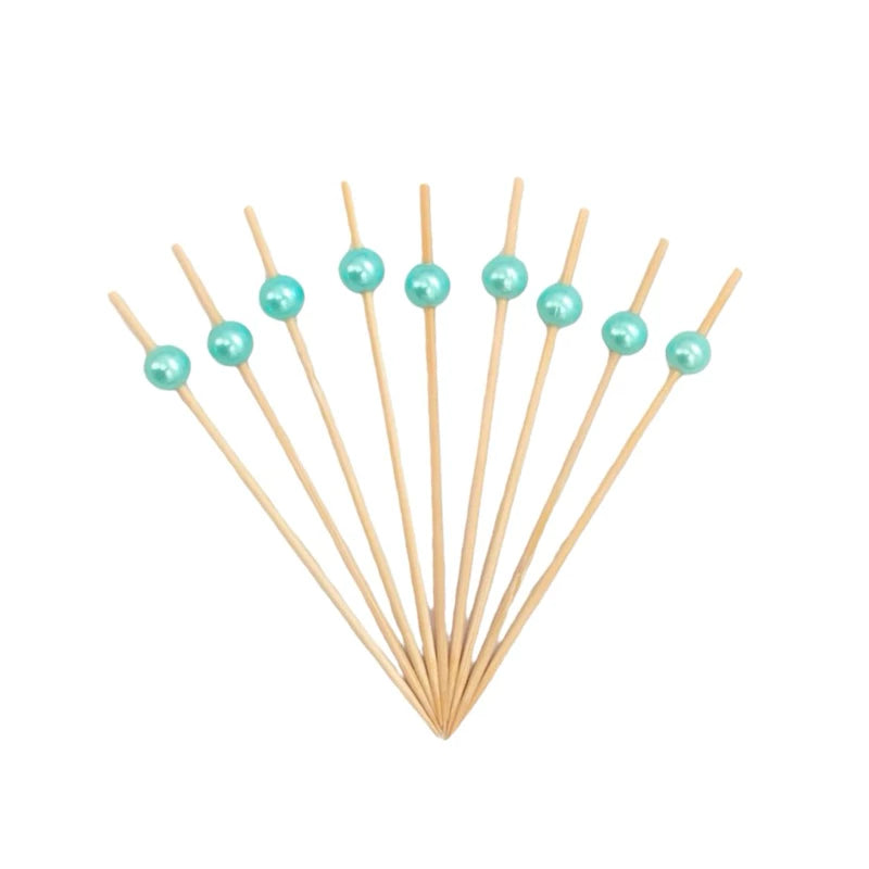 Kit 100 Palitos de Bambu Para Petisco Decorado Bolinha dourada 12cm