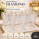 Kit 6 Taças Diamond 340ml com Borda Dourada | Vidro Premium para Água, Suco e Drinks