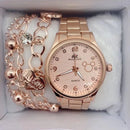 Relógio Feminino A Prova D'água de Quartzo em Aço Inoxidável Casual Dourado Rose com Pulseira Caixa