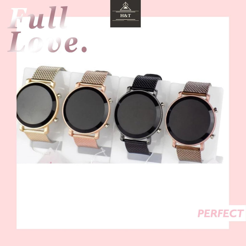 Relógio Feminino Digital Led Redondo Dourado e Rose breto prata Moda Blogueira