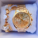 Relógio Feminino A Prova D'água de Quartzo em Aço Inoxidável Casual Dourado Rose com Pulseira Caixa