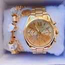 Relógio Feminino A Prova D'água de Quartzo em Aço Inoxidável Casual Dourado Rose com Pulseira Caixa